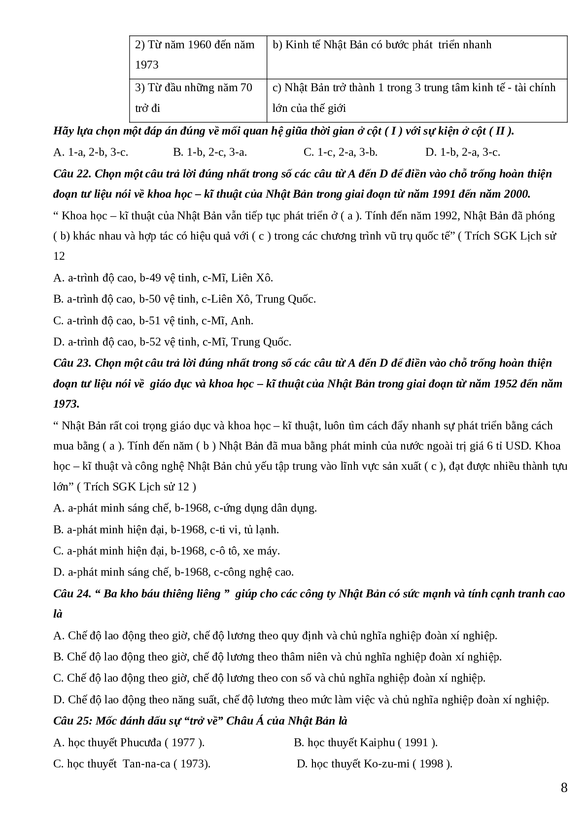 Trắc nghiệm Lịch sử 12 bài 7 - 10 có đáp án (trang 8)
