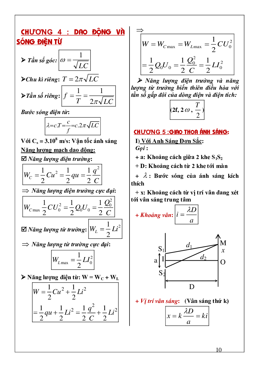 Tổng hợp công thức ôn thi môn Vật lý lớp 12 (trang 10)