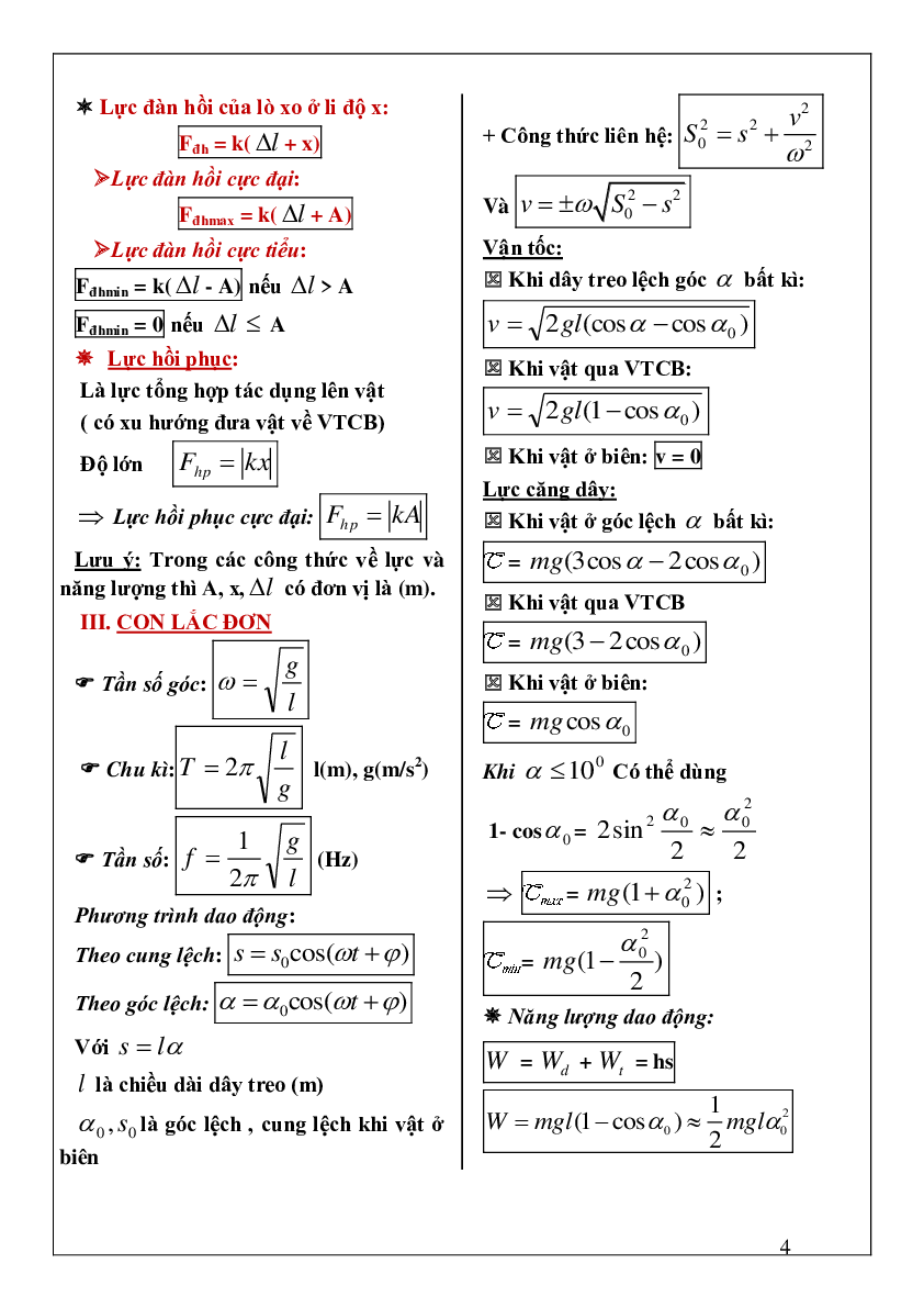 Tổng hợp công thức ôn thi môn Vật lý lớp 12 (trang 4)