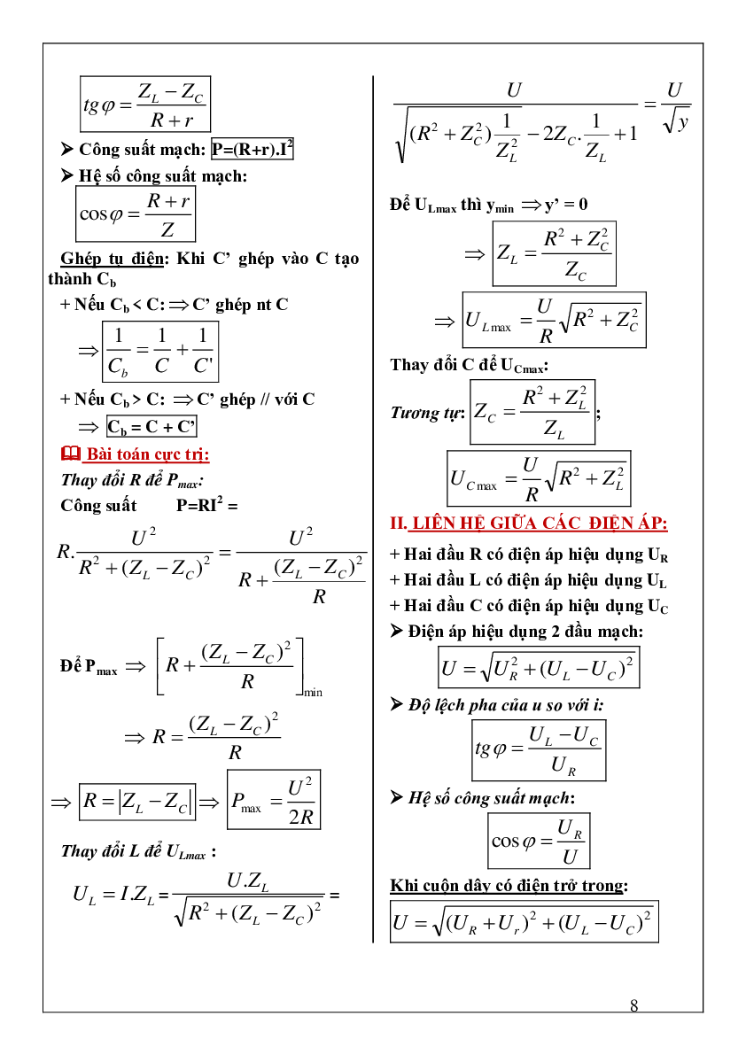 Tổng hợp công thức ôn thi môn Vật lý lớp 12 (trang 8)