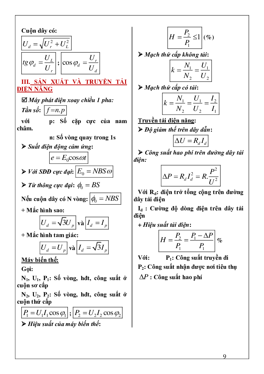 Tổng hợp công thức ôn thi môn Vật lý lớp 12 (trang 9)
