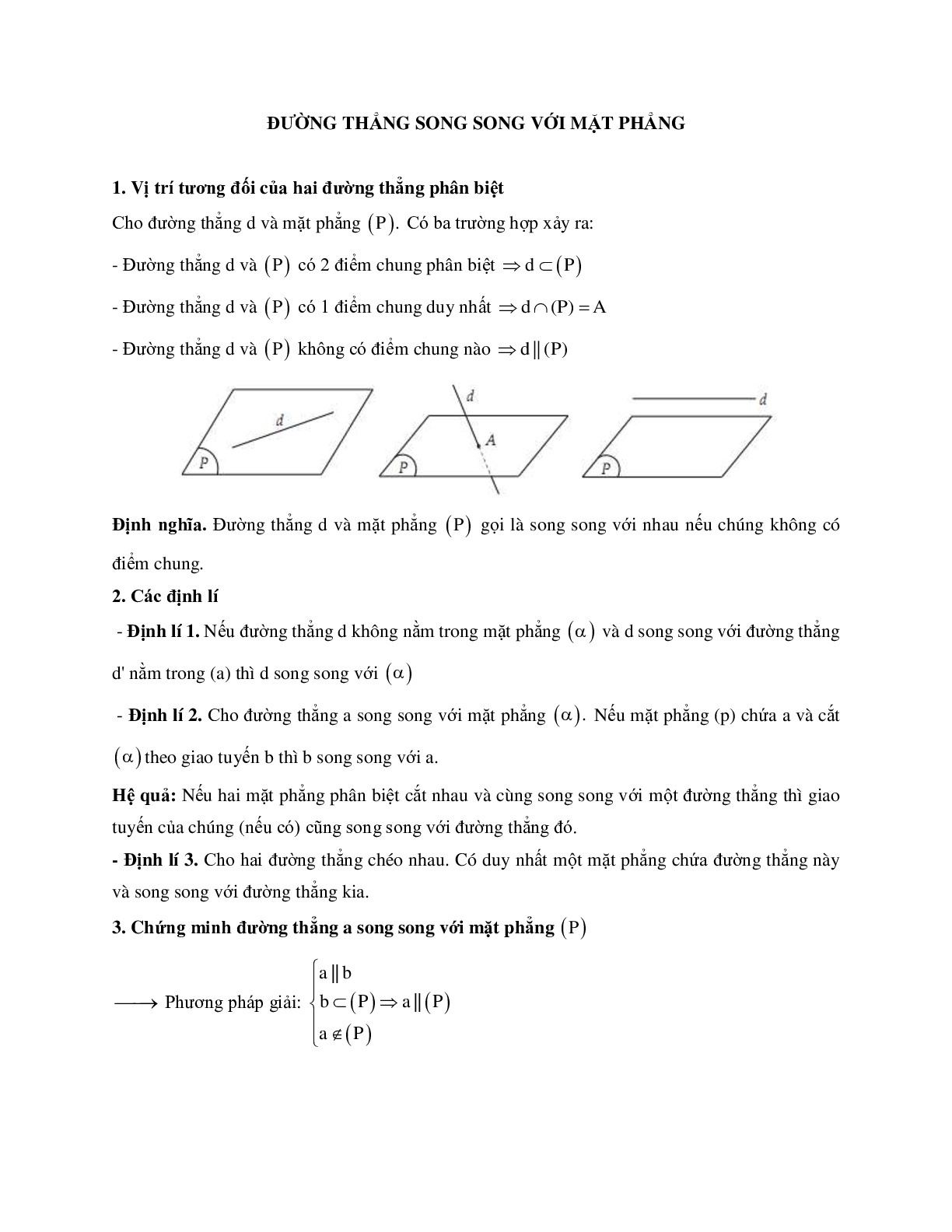 Phương pháp giải về Đường thẳng song song với mặt phẳng 2023 (lý thuyết và bài tập) (trang 1)