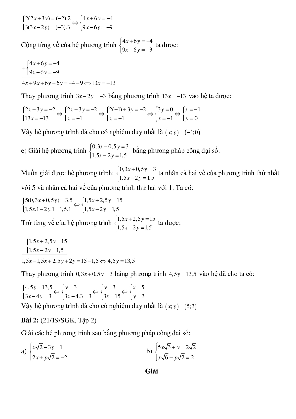Bài tập Giải hệ phương trình bằng phương pháp đại số (trang 3)