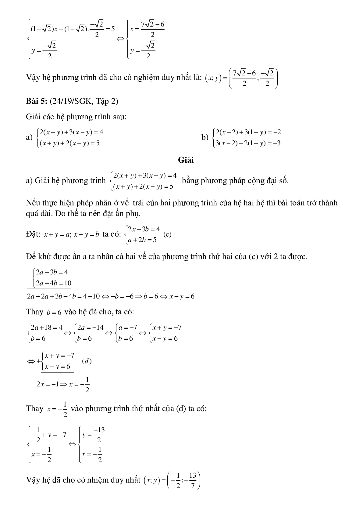 Bài tập Giải hệ phương trình bằng phương pháp đại số (trang 6)