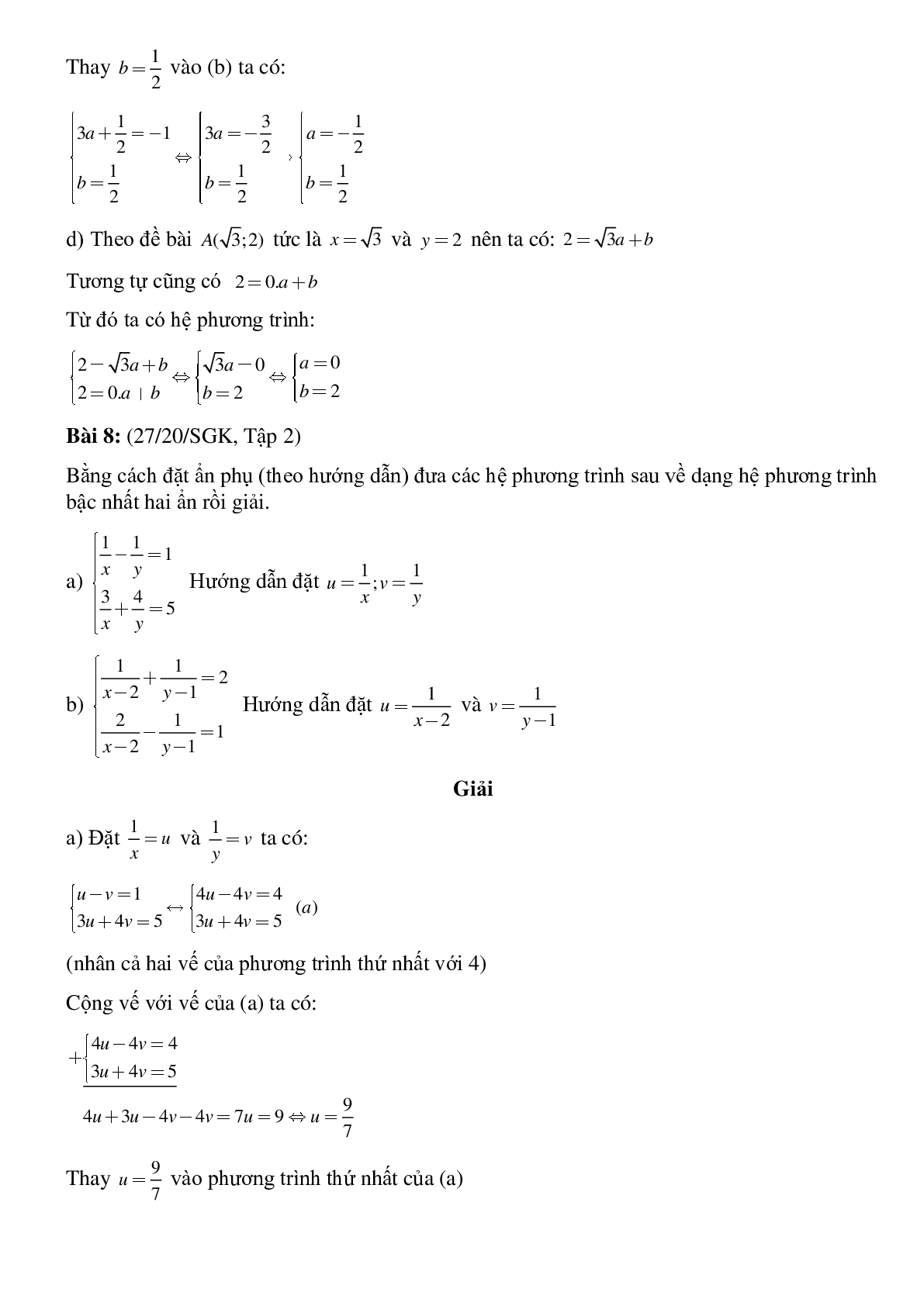 Bài tập Giải hệ phương trình bằng phương pháp đại số (trang 9)