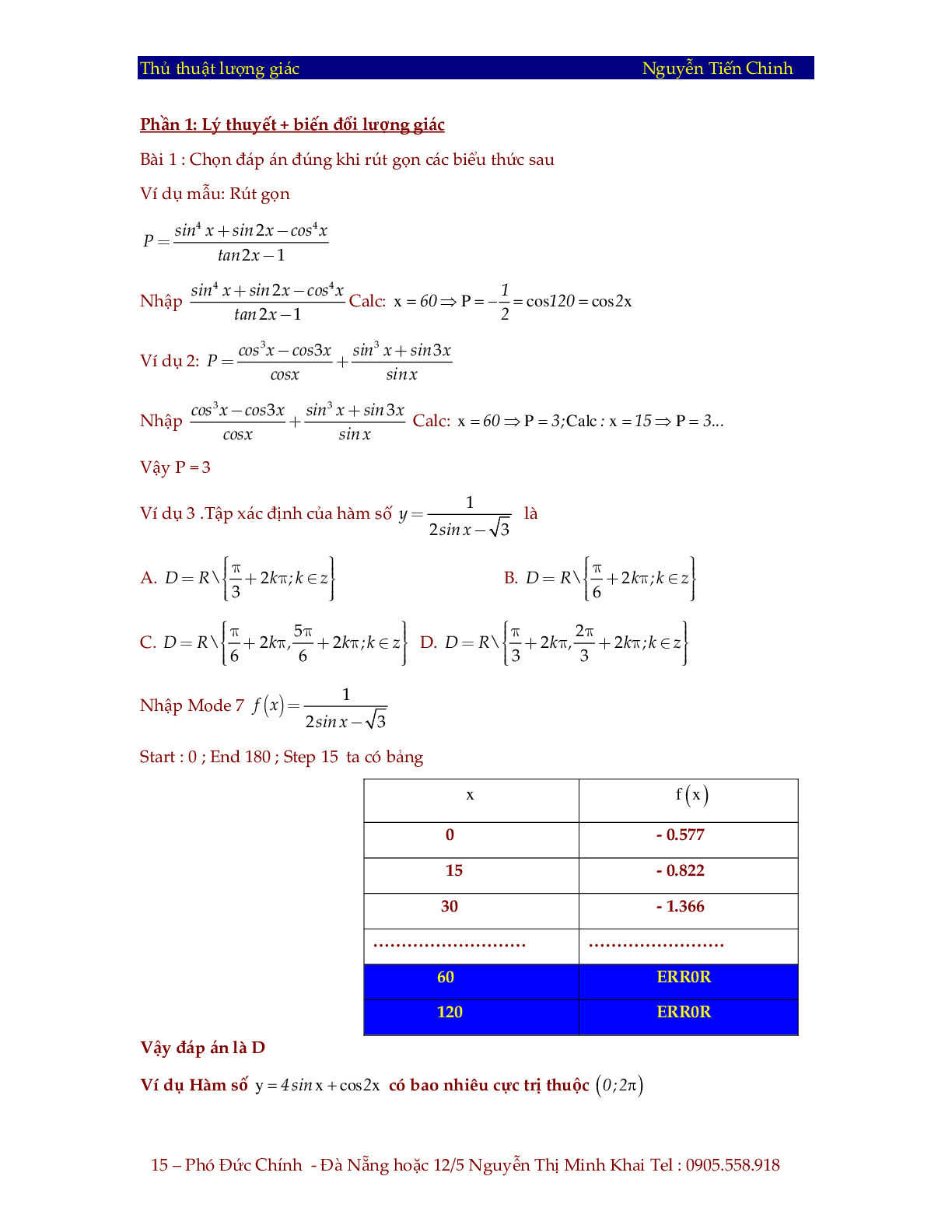 Thủ thuật giải trắc nghiệm lượng giác bằng máy tính Casio 2023 (trang 1)