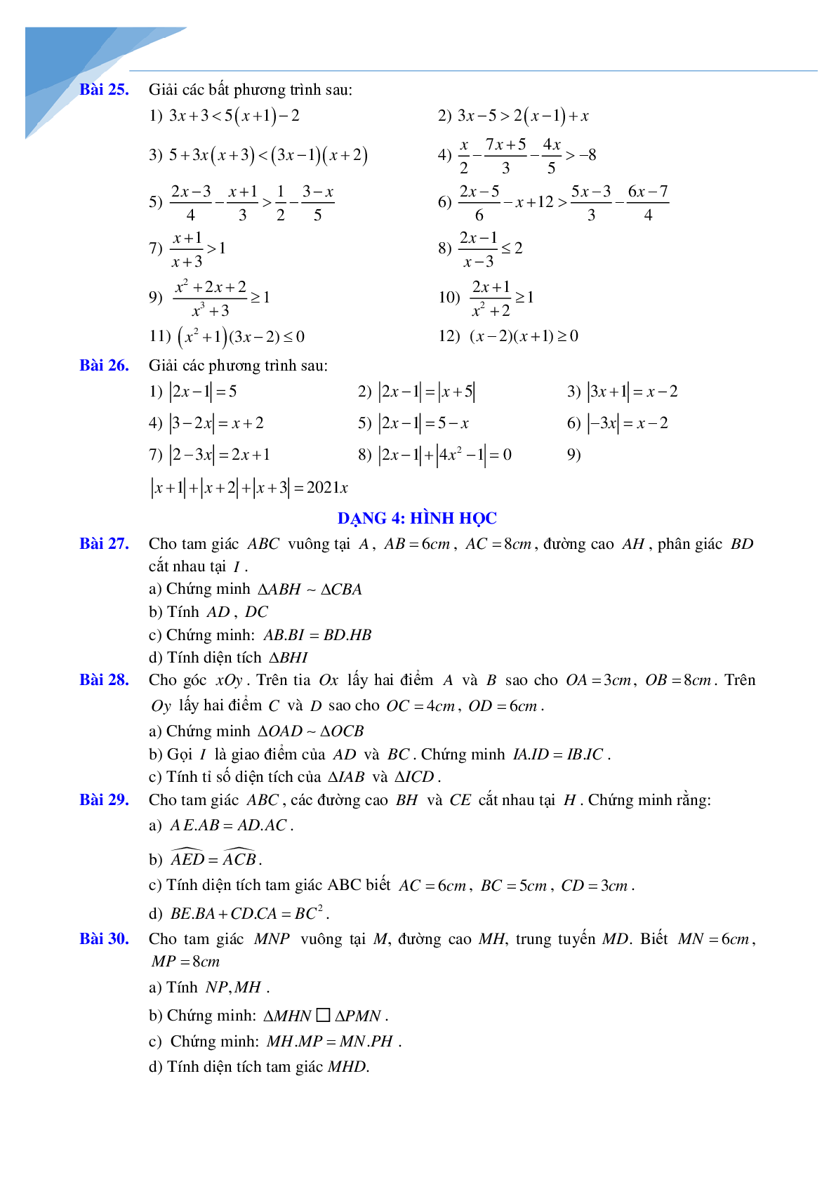 Đề cương học kì 2 môn toán lớp 8 Hà nội hay (trang 4)
