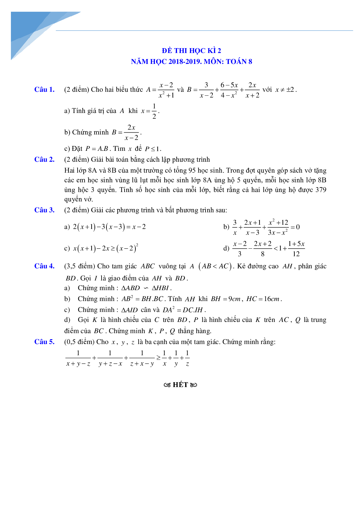 Đề cương học kì 2 môn toán lớp 8 Hà nội hay (trang 9)