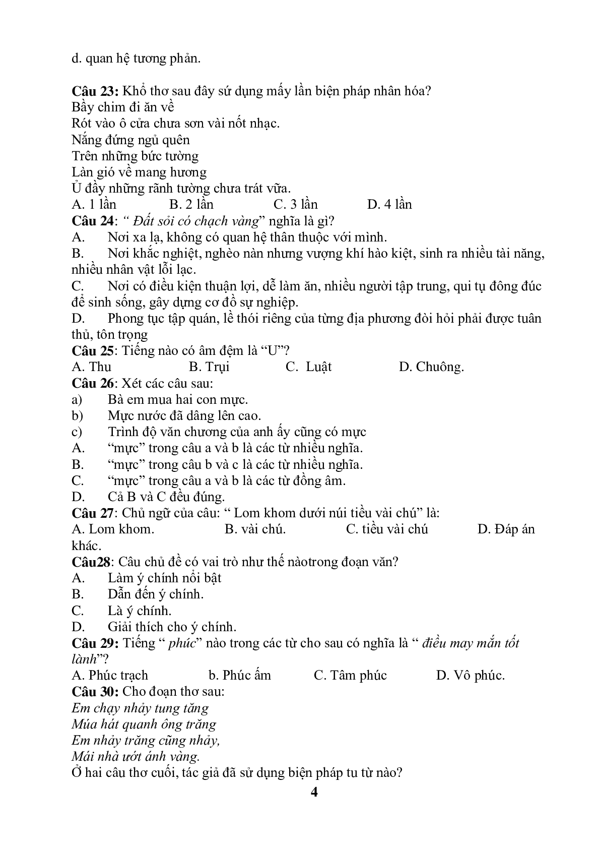 99 câu trắc nghiệm bồi dưỡng HSG môn Tiếng Việt lớp 5 (trang 4)