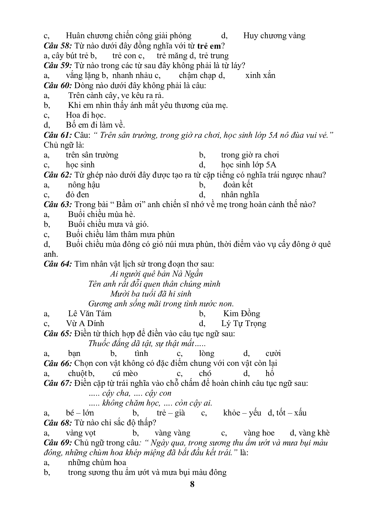 99 câu trắc nghiệm bồi dưỡng HSG môn Tiếng Việt lớp 5 (trang 8)