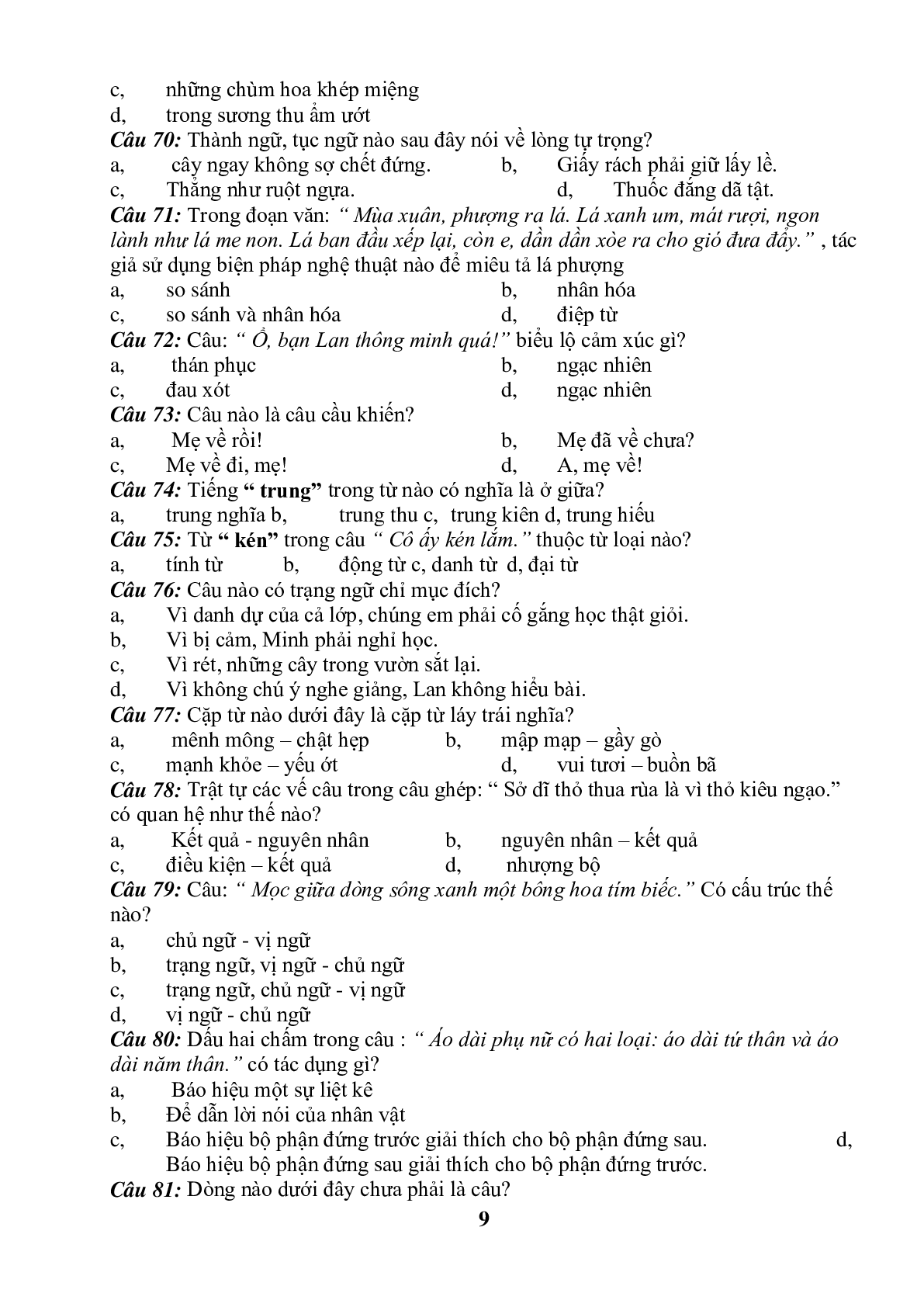 99 câu trắc nghiệm bồi dưỡng HSG môn Tiếng Việt lớp 5 (trang 9)