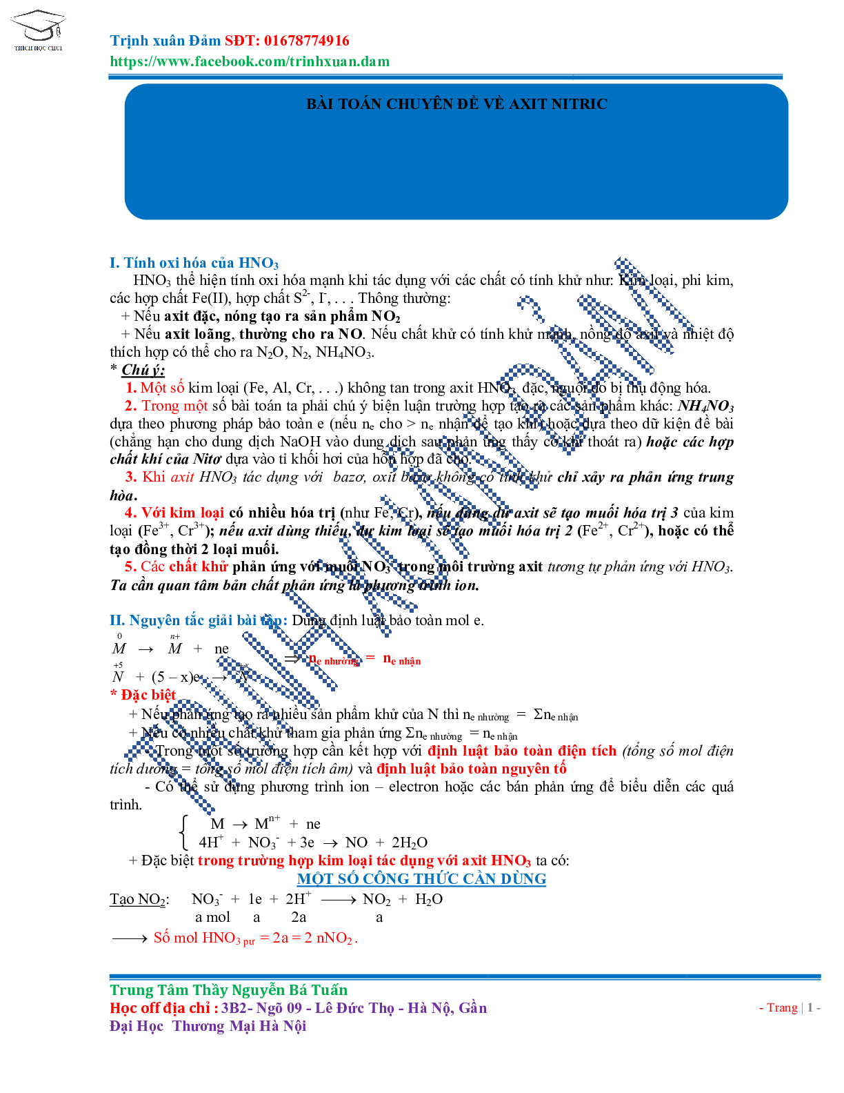 Bài toán chuyên đề HNO3 môn Hóa học lớp 11 (trang 1)