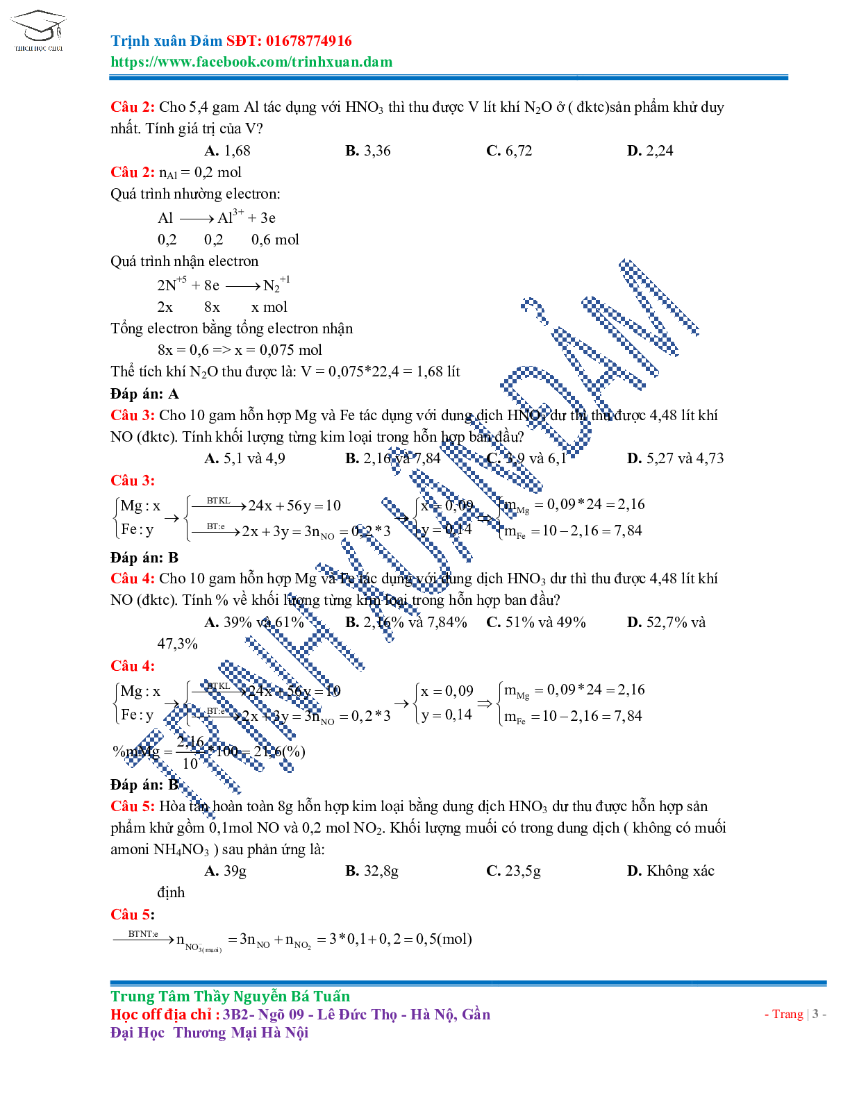 Bài toán chuyên đề HNO3 môn Hóa học lớp 11 (trang 3)