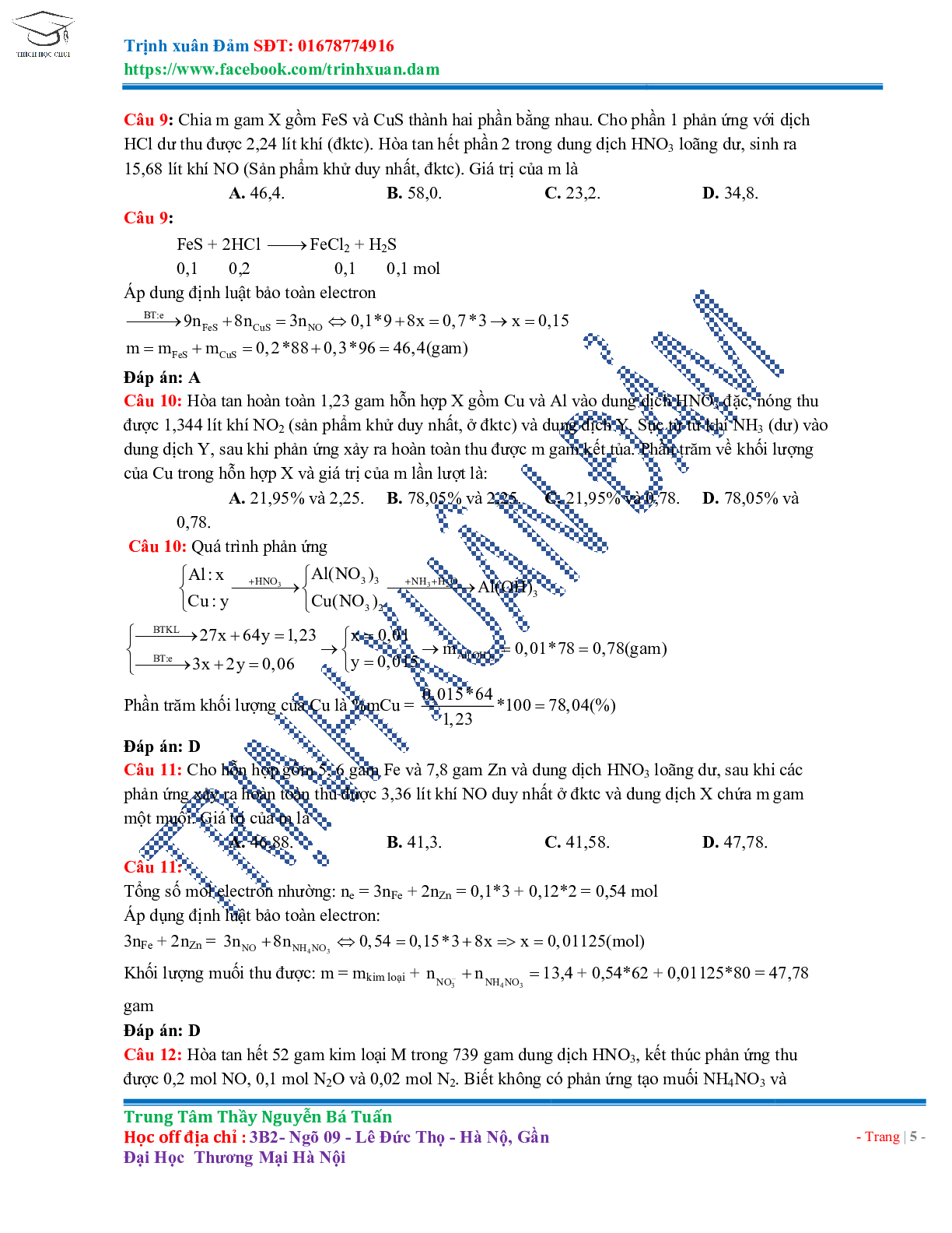 Bài toán chuyên đề HNO3 môn Hóa học lớp 11 (trang 5)
