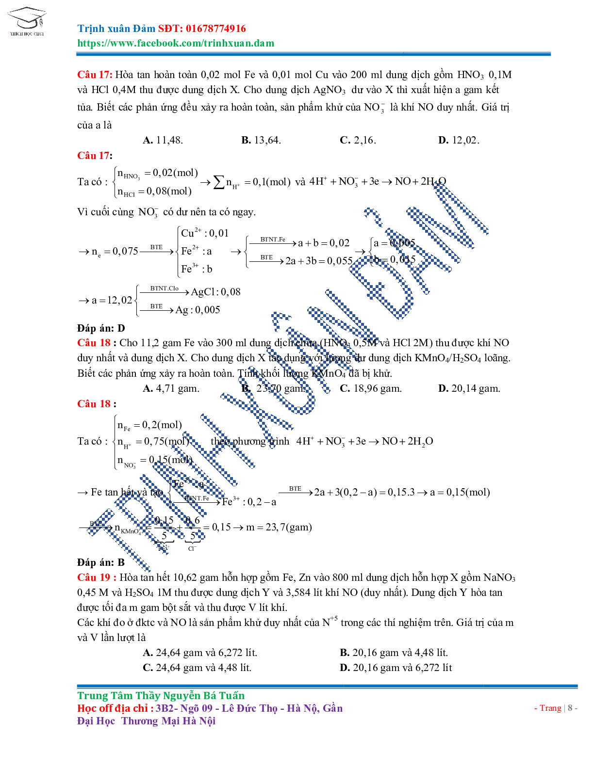 Bài toán chuyên đề HNO3 môn Hóa học lớp 11 (trang 8)