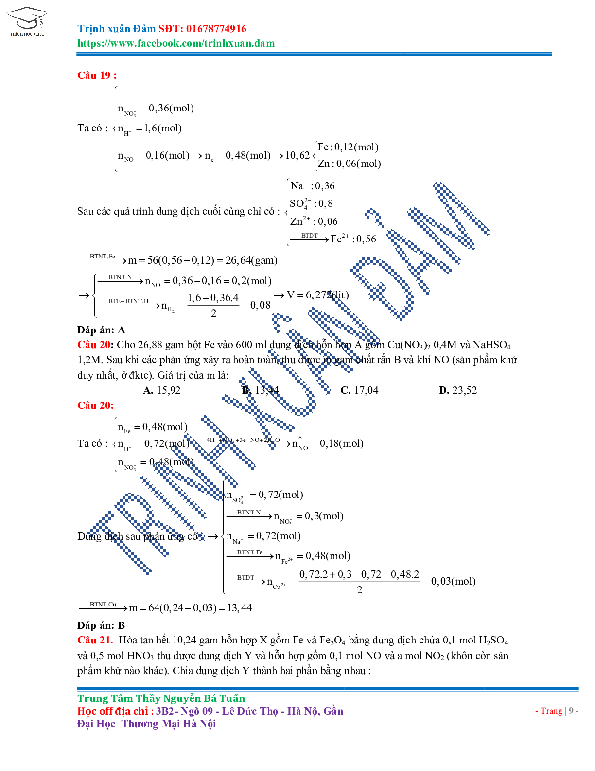 Bài toán chuyên đề HNO3 môn Hóa học lớp 11 (trang 9)