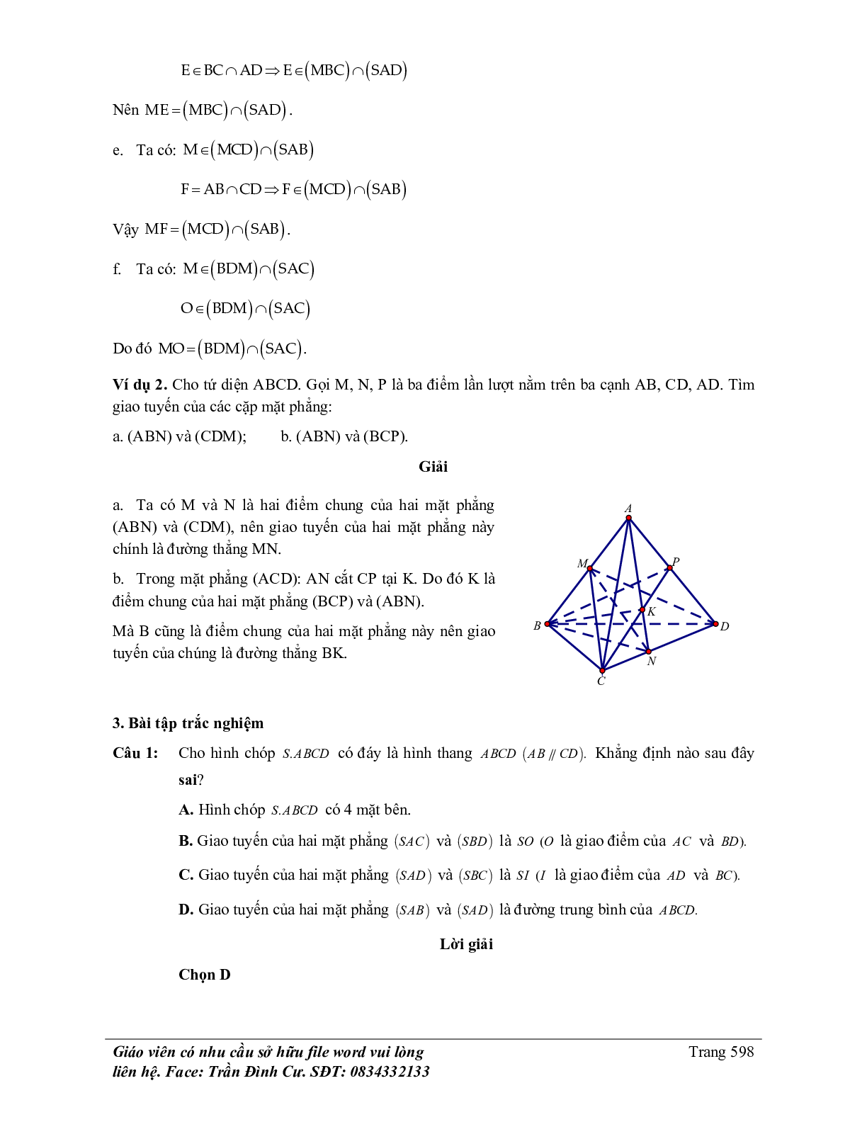 Phân loại và phương pháp giải bài tập đường thẳng và mặt phẳng trong không gian, quan hệ song song (trang 7)