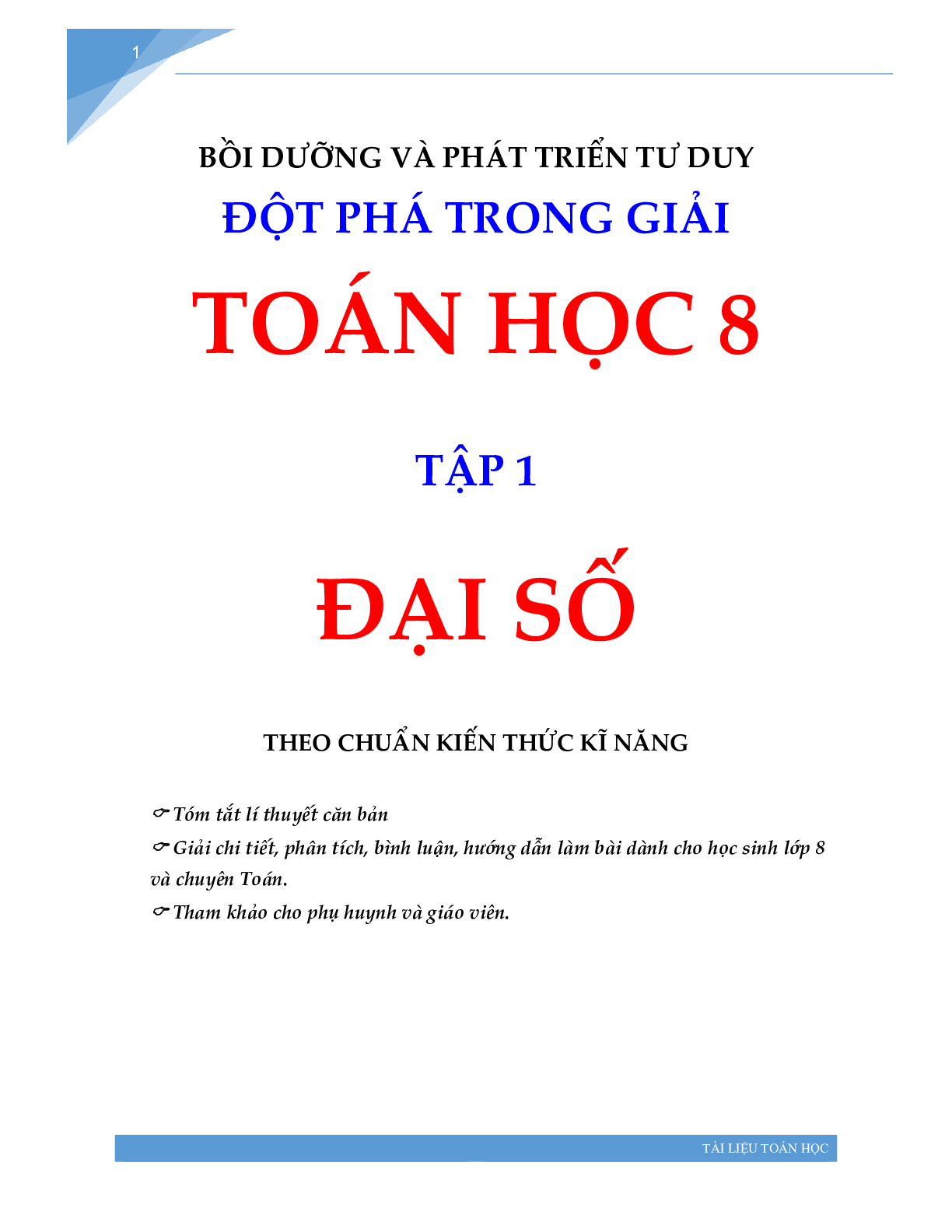 Bồi dưỡng và phát triển tư duy đột phá Toán 8 (Tập 1 - Đại số) (trang 1)