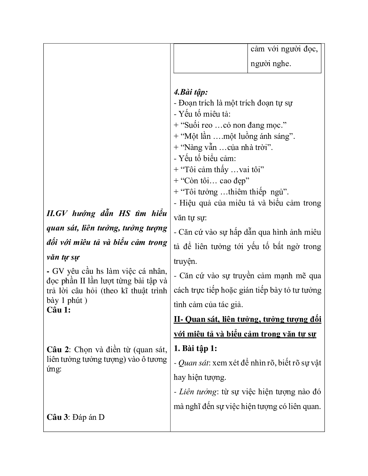 Giáo án ngữ văn lớp 10 Tiết 20: Miêu tả và biểu cản trong bài văn tự sự (trang 4)