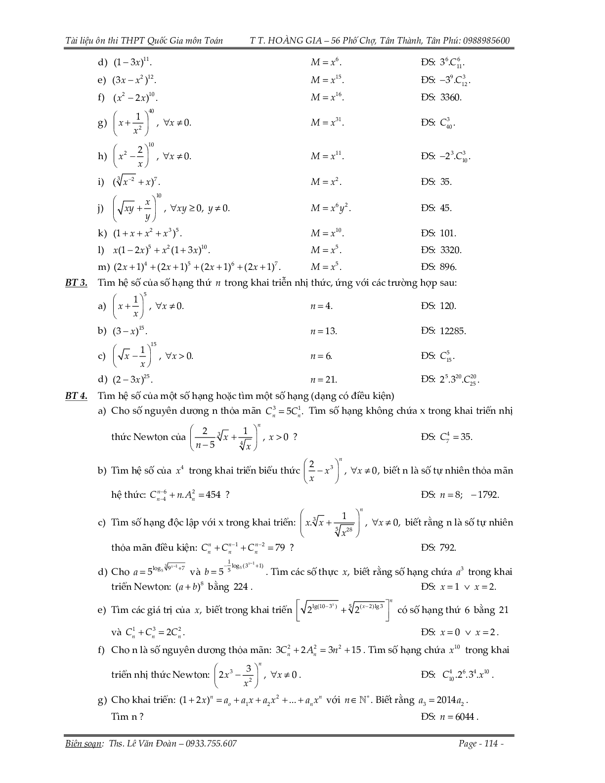 150 bài toán nhị thức Newton và xác suất (trang 2)
