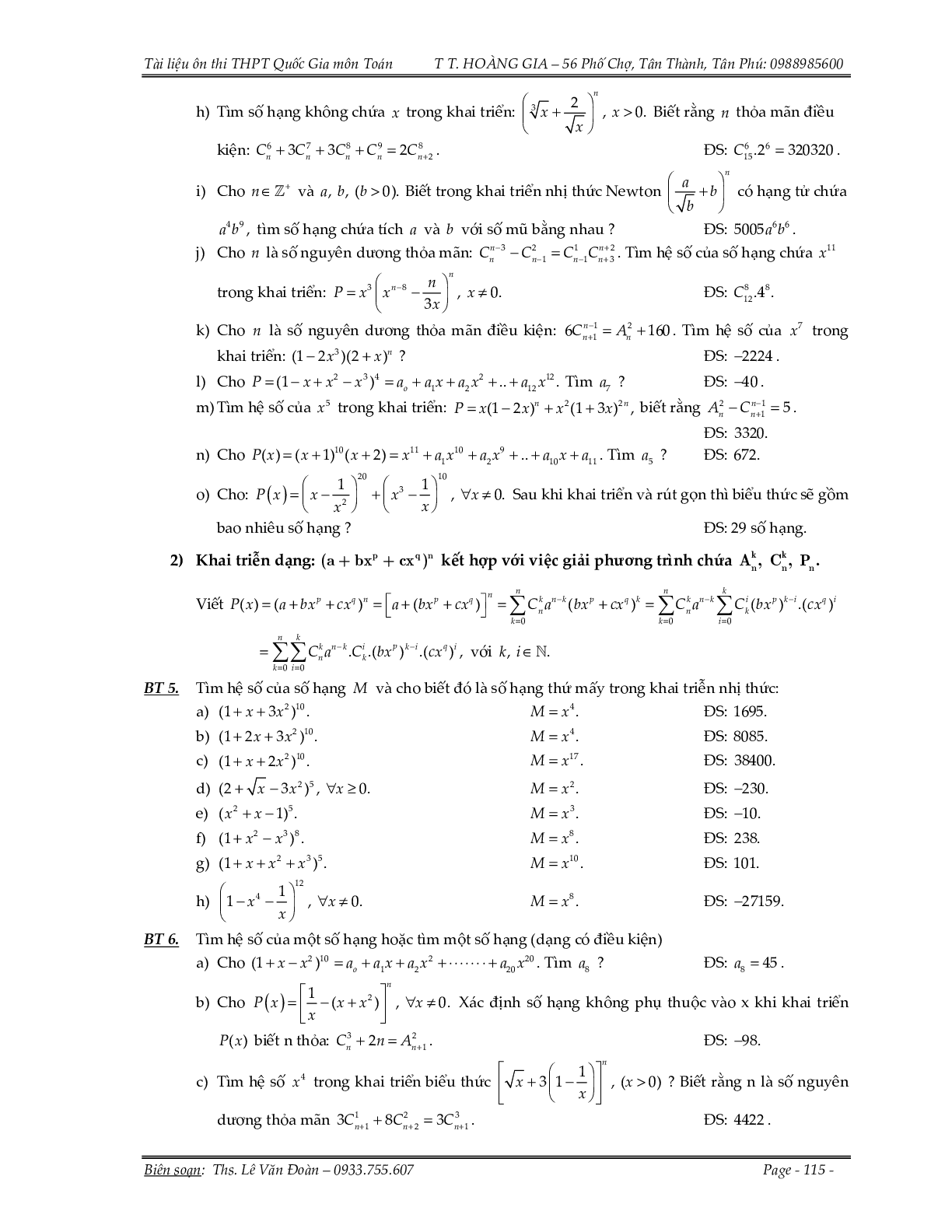 150 bài toán nhị thức Newton và xác suất (trang 3)
