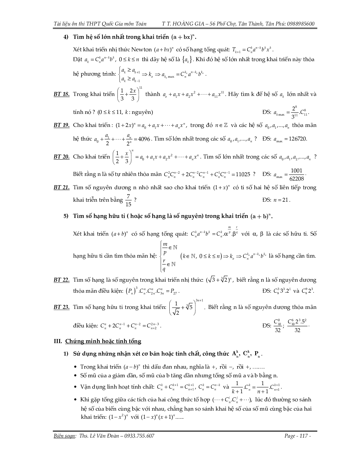 150 bài toán nhị thức Newton và xác suất (trang 5)