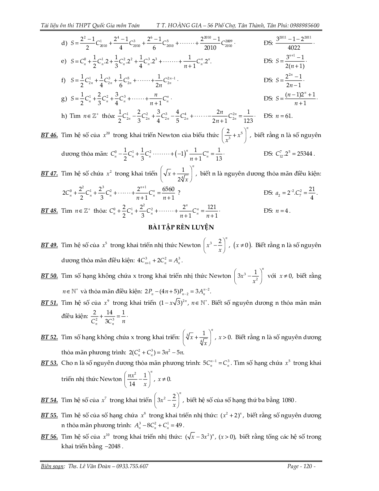 150 bài toán nhị thức Newton và xác suất (trang 8)