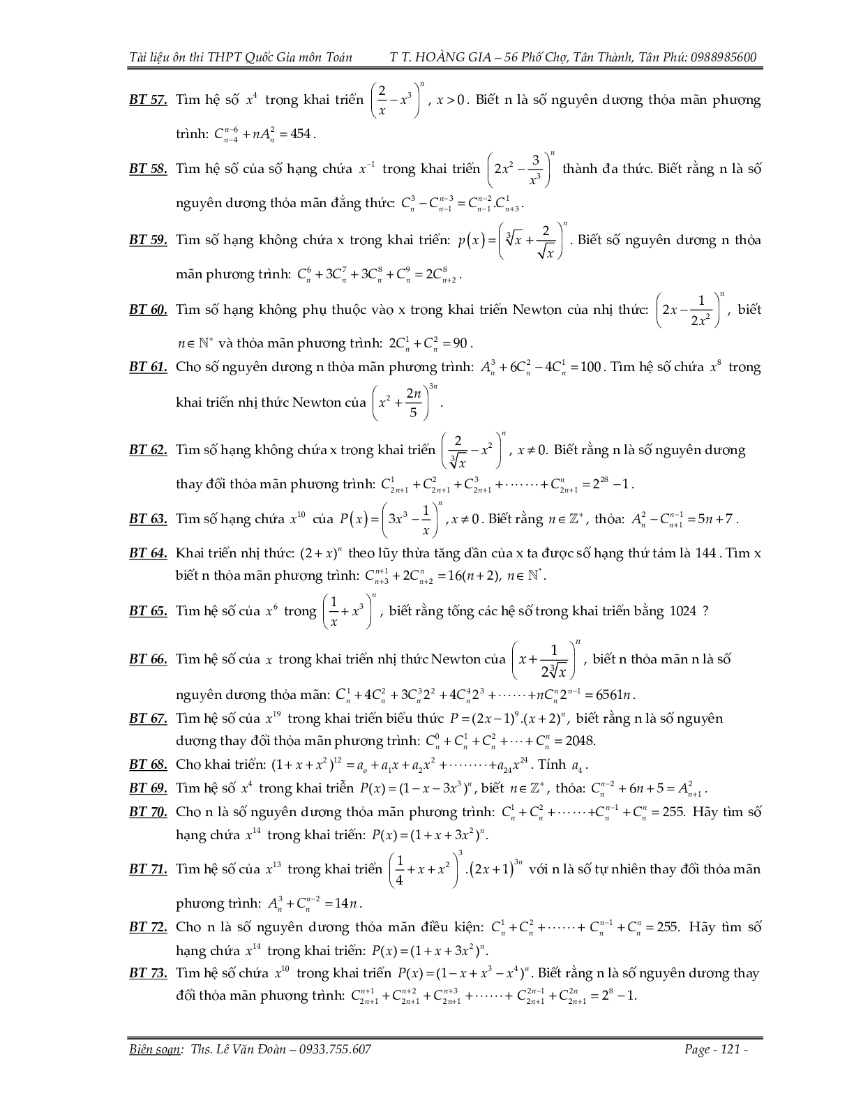 150 bài toán nhị thức Newton và xác suất (trang 9)