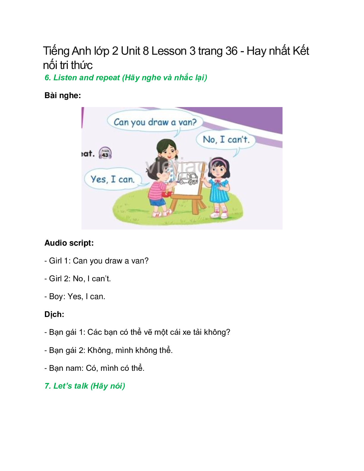 Tiếng Anh lớp 2 Unit 8 Lesson 3 trang 36 – Kết nối tri thức (trang 1)