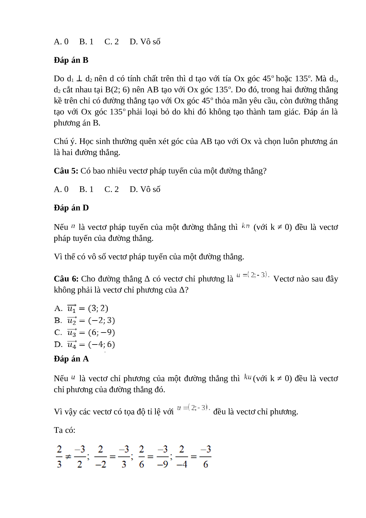 Trắc nghiệm Phương trình đường thẳng (phần 1) có đáp án – Toán lớp 10 (trang 3)