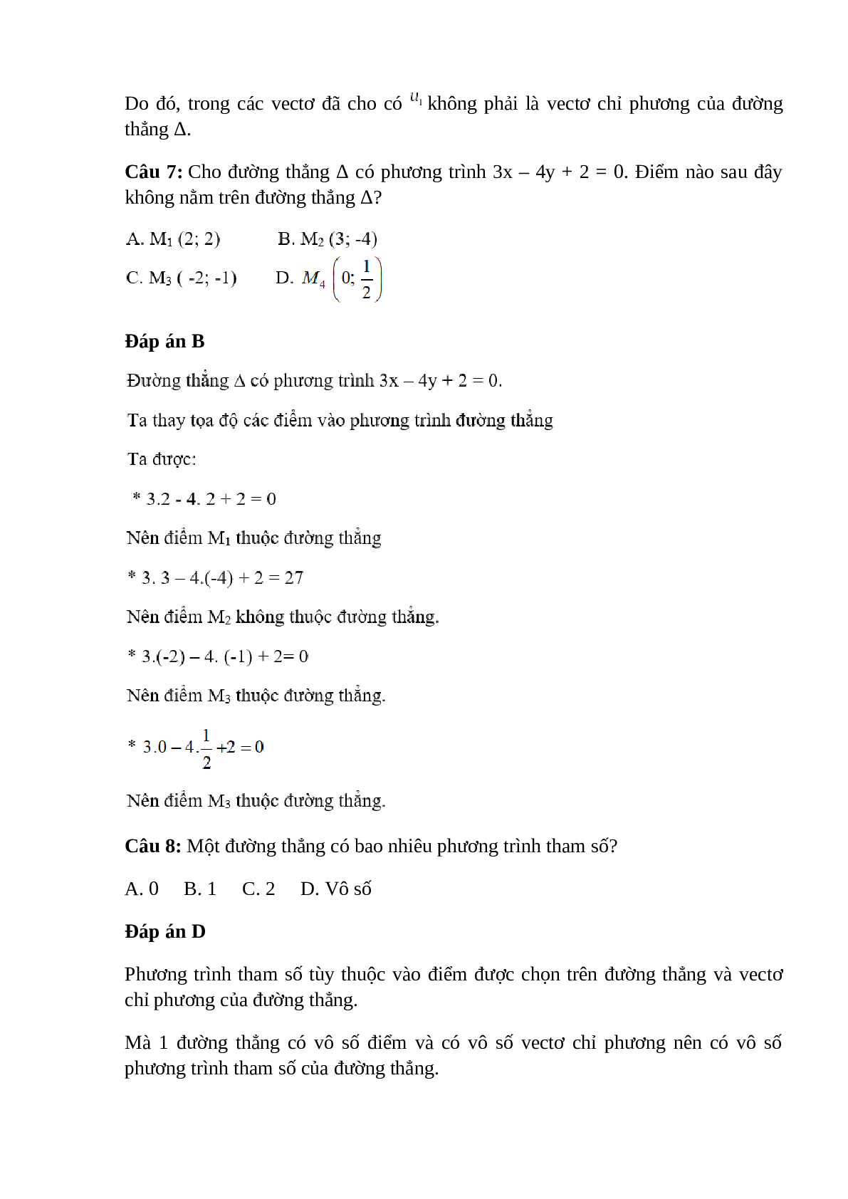 Trắc nghiệm Phương trình đường thẳng (phần 1) có đáp án – Toán lớp 10 (trang 4)