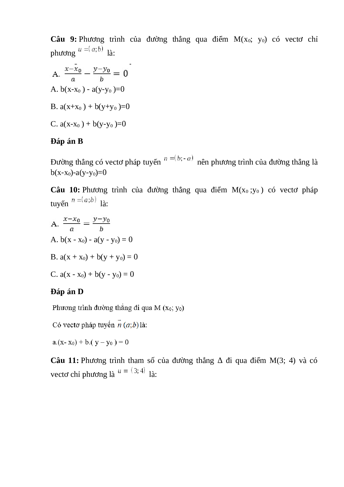 Trắc nghiệm Phương trình đường thẳng (phần 1) có đáp án – Toán lớp 10 (trang 5)