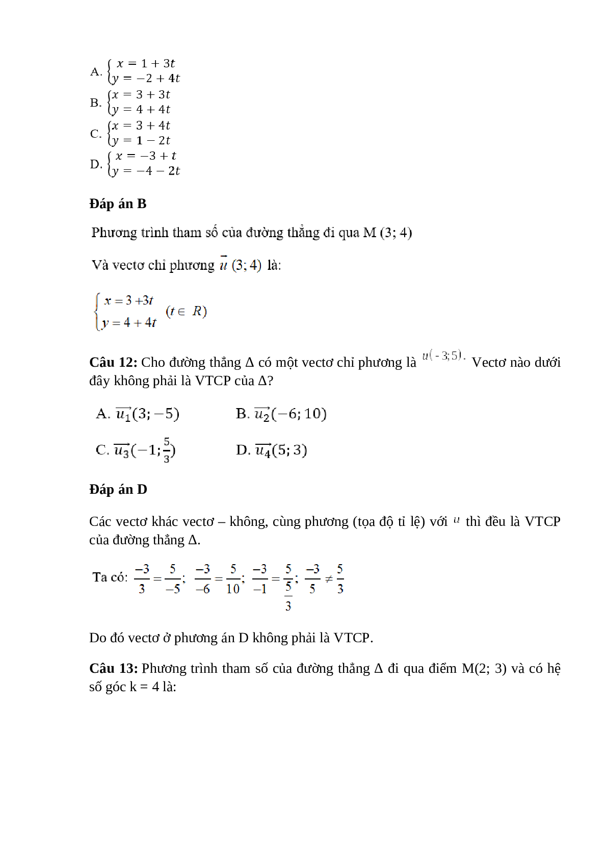 Trắc nghiệm Phương trình đường thẳng (phần 1) có đáp án – Toán lớp 10 (trang 6)