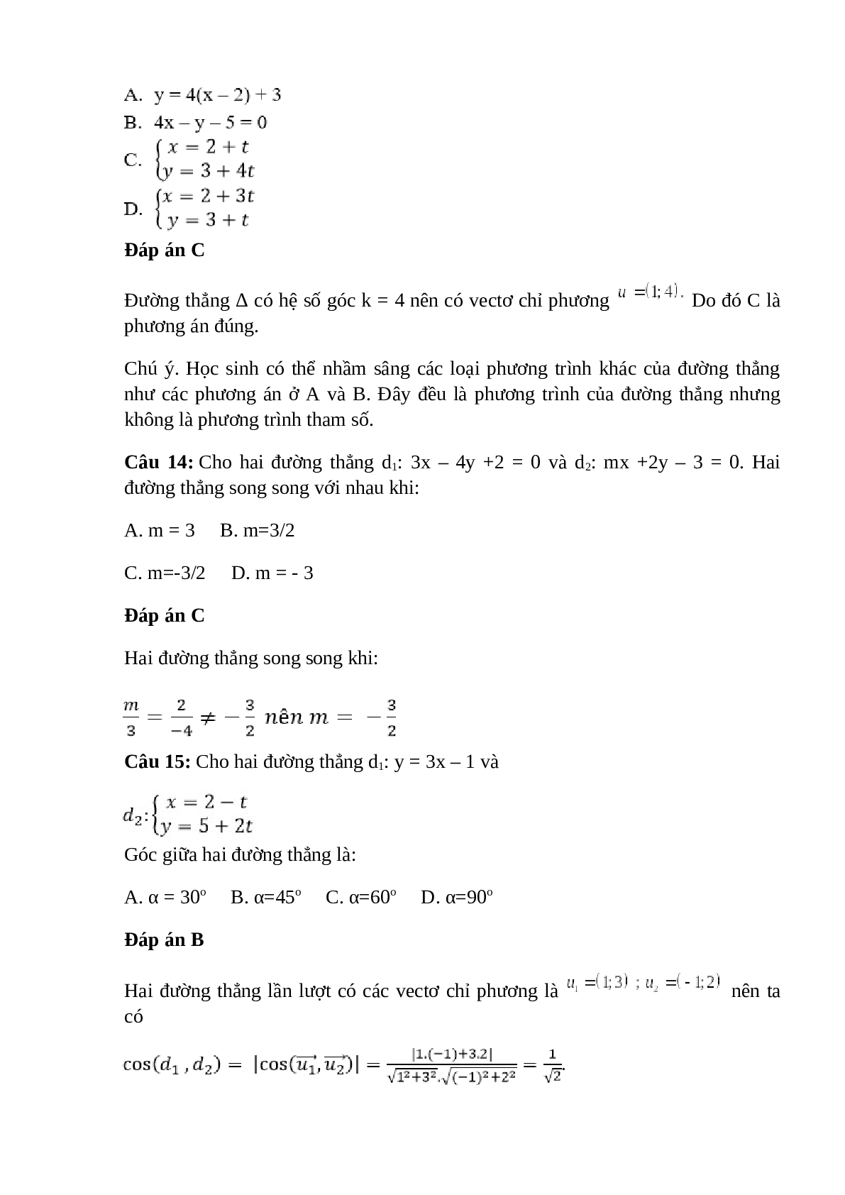 Trắc nghiệm Phương trình đường thẳng (phần 1) có đáp án – Toán lớp 10 (trang 7)