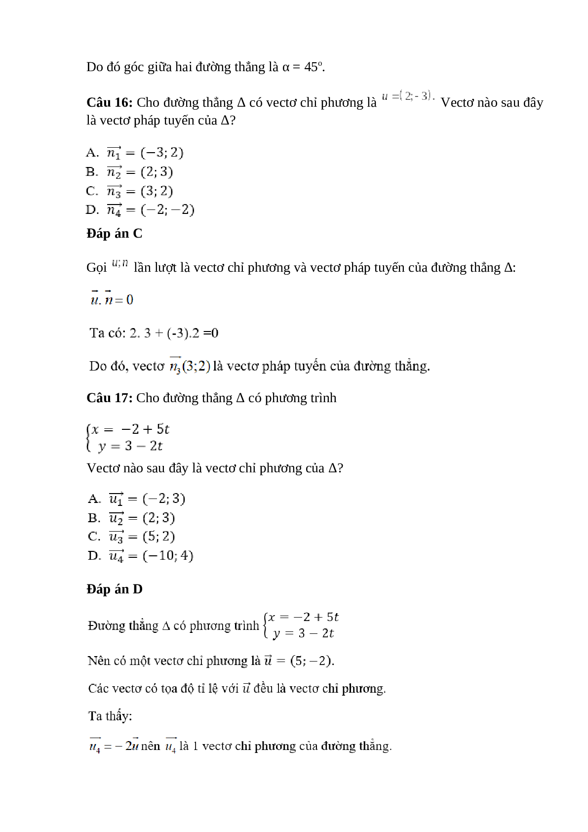 Trắc nghiệm Phương trình đường thẳng (phần 1) có đáp án – Toán lớp 10 (trang 8)
