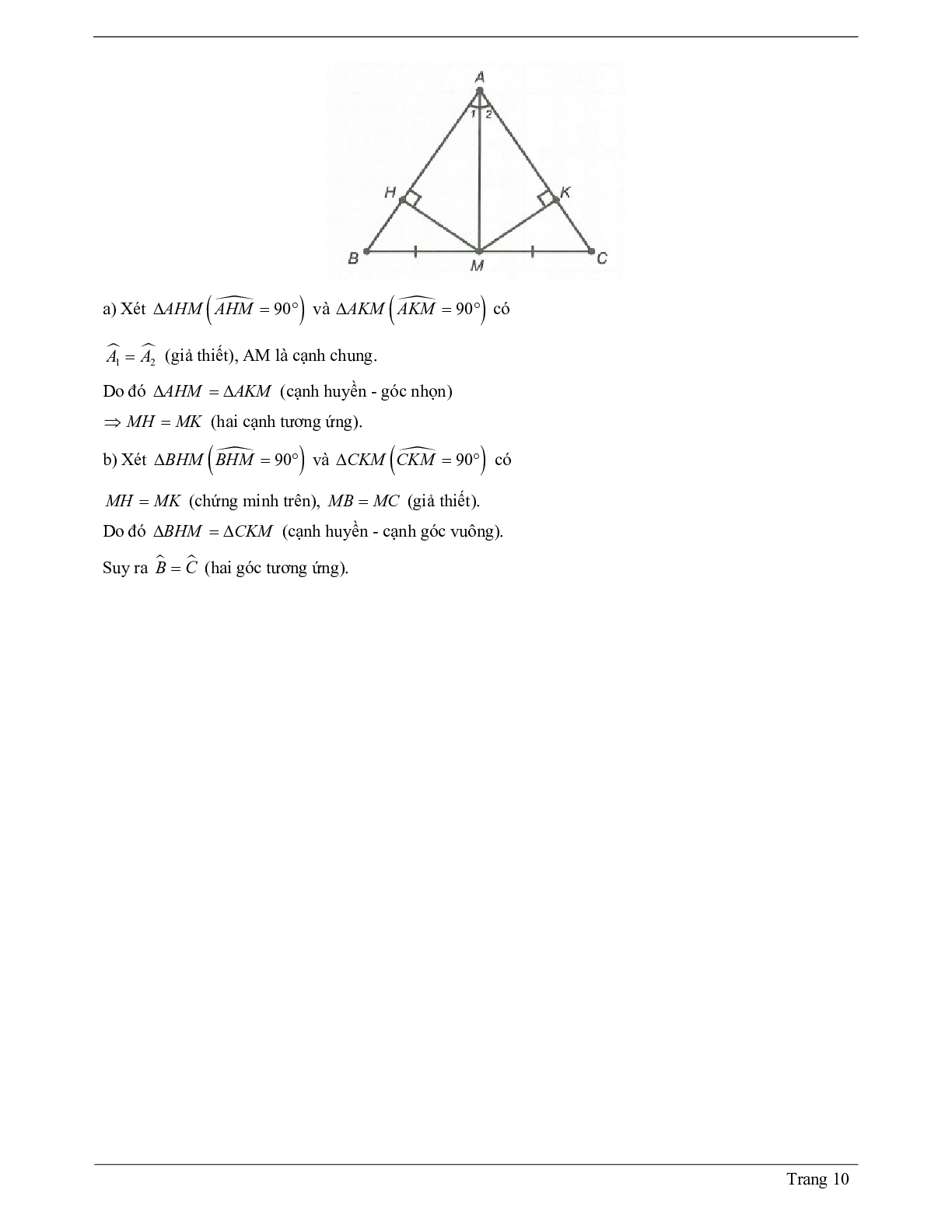 Lý thuyết Toán 7 Bài 8 có đáp án: Các trường hợp bằng nhau của tam giác vuông (trang 10)