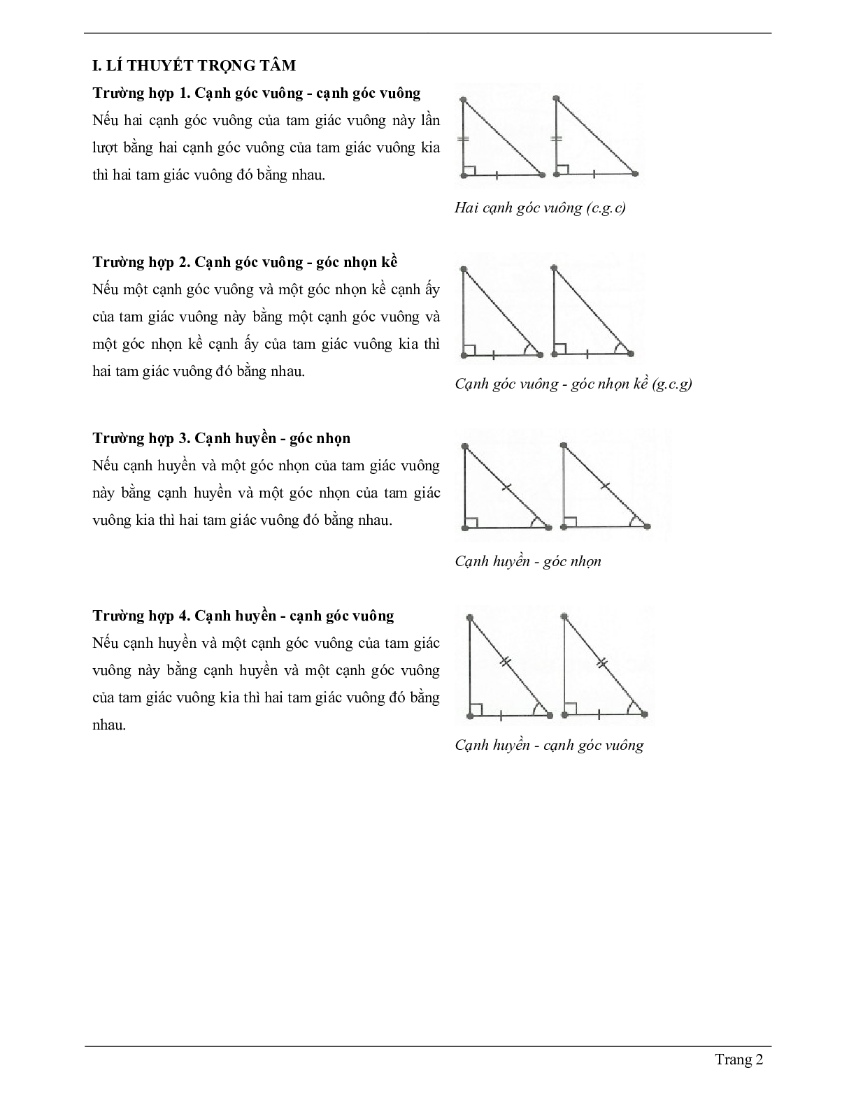 Lý thuyết Toán 7 Bài 8 có đáp án: Các trường hợp bằng nhau của tam giác vuông (trang 2)