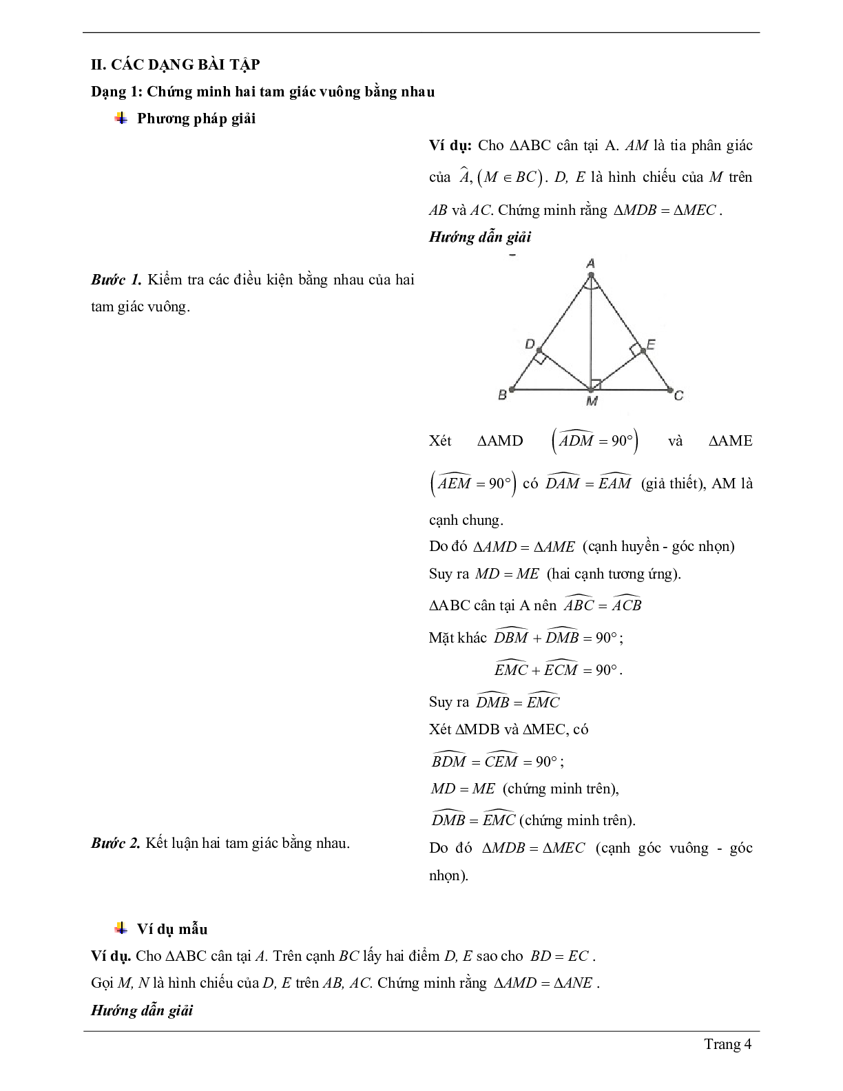 Lý thuyết Toán 7 Bài 8 có đáp án: Các trường hợp bằng nhau của tam giác vuông (trang 4)