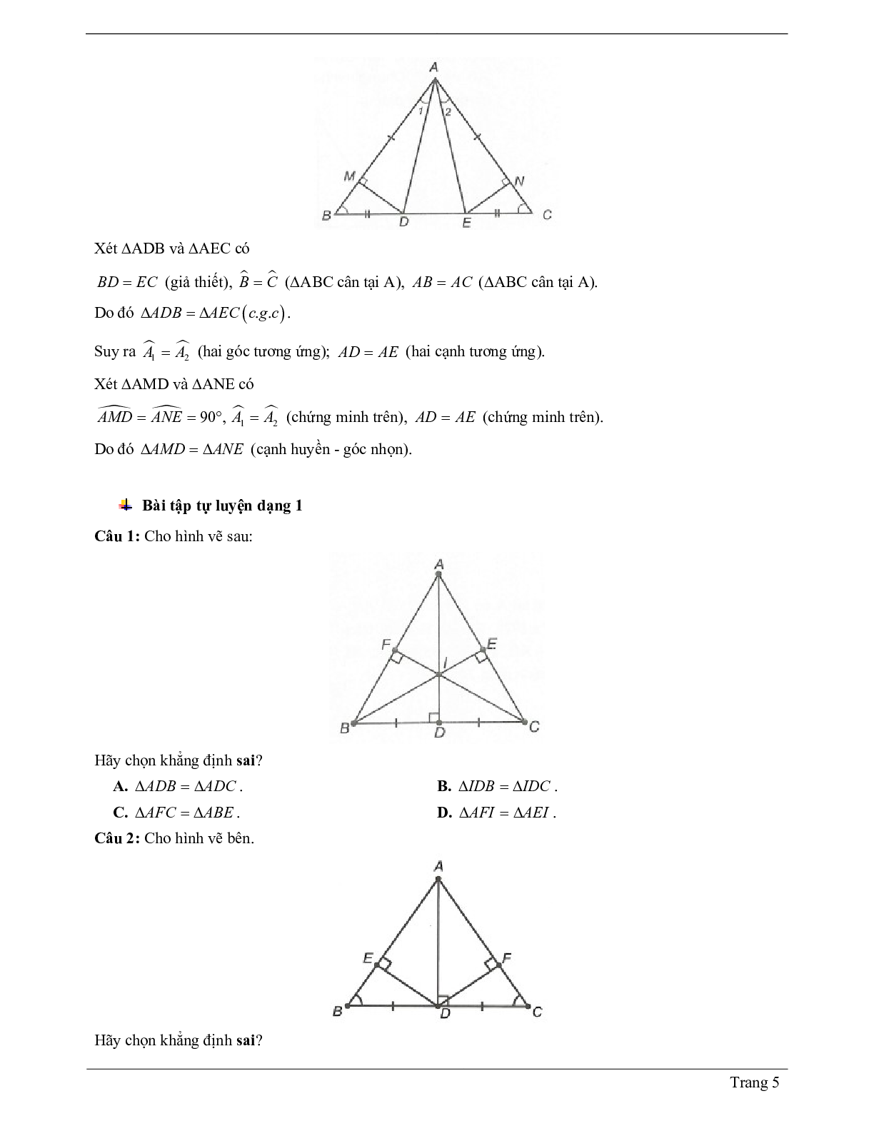 Lý thuyết Toán 7 Bài 8 có đáp án: Các trường hợp bằng nhau của tam giác vuông (trang 5)