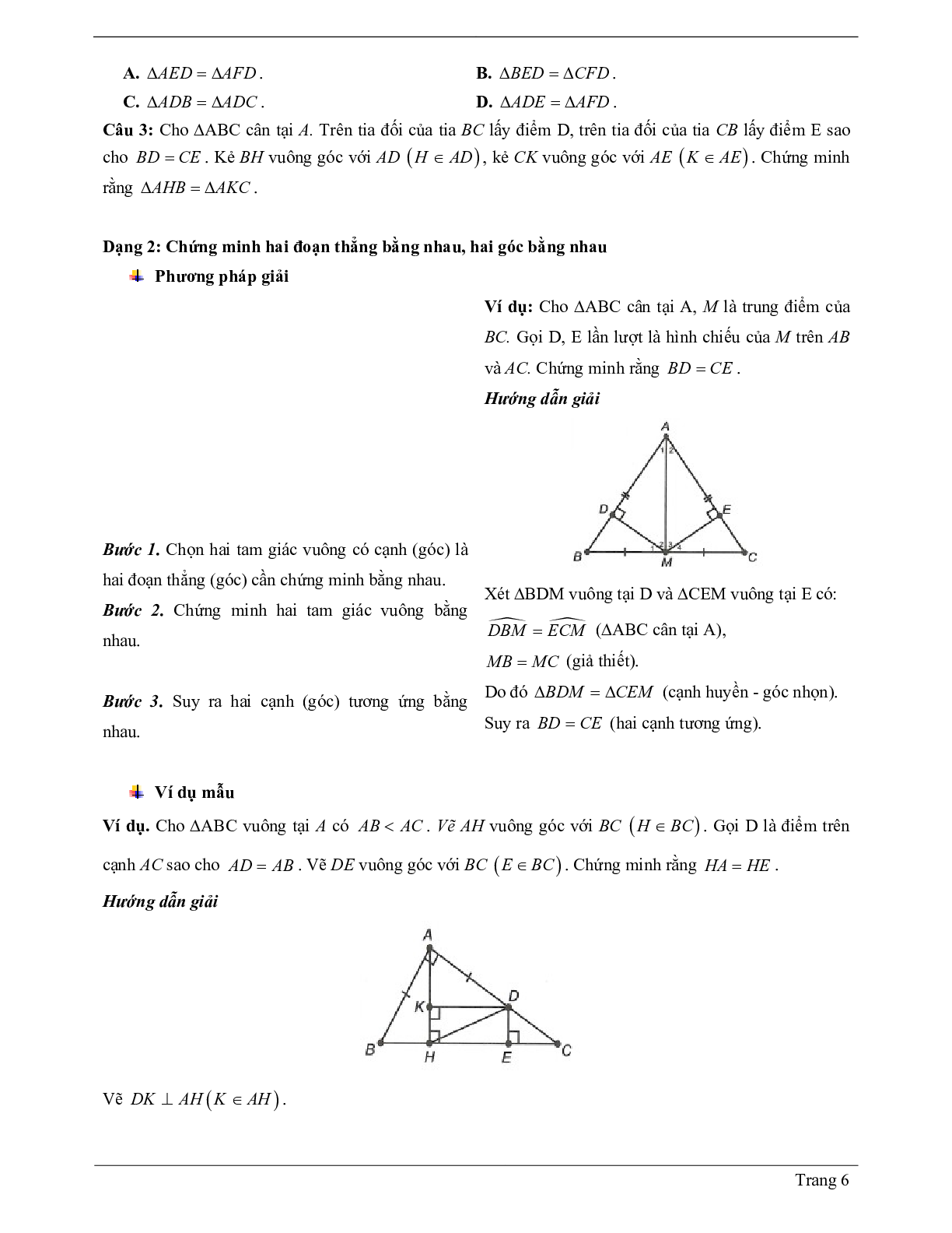Lý thuyết Toán 7 Bài 8 có đáp án: Các trường hợp bằng nhau của tam giác vuông (trang 6)