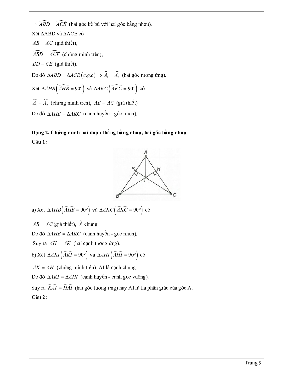 Lý thuyết Toán 7 Bài 8 có đáp án: Các trường hợp bằng nhau của tam giác vuông (trang 9)
