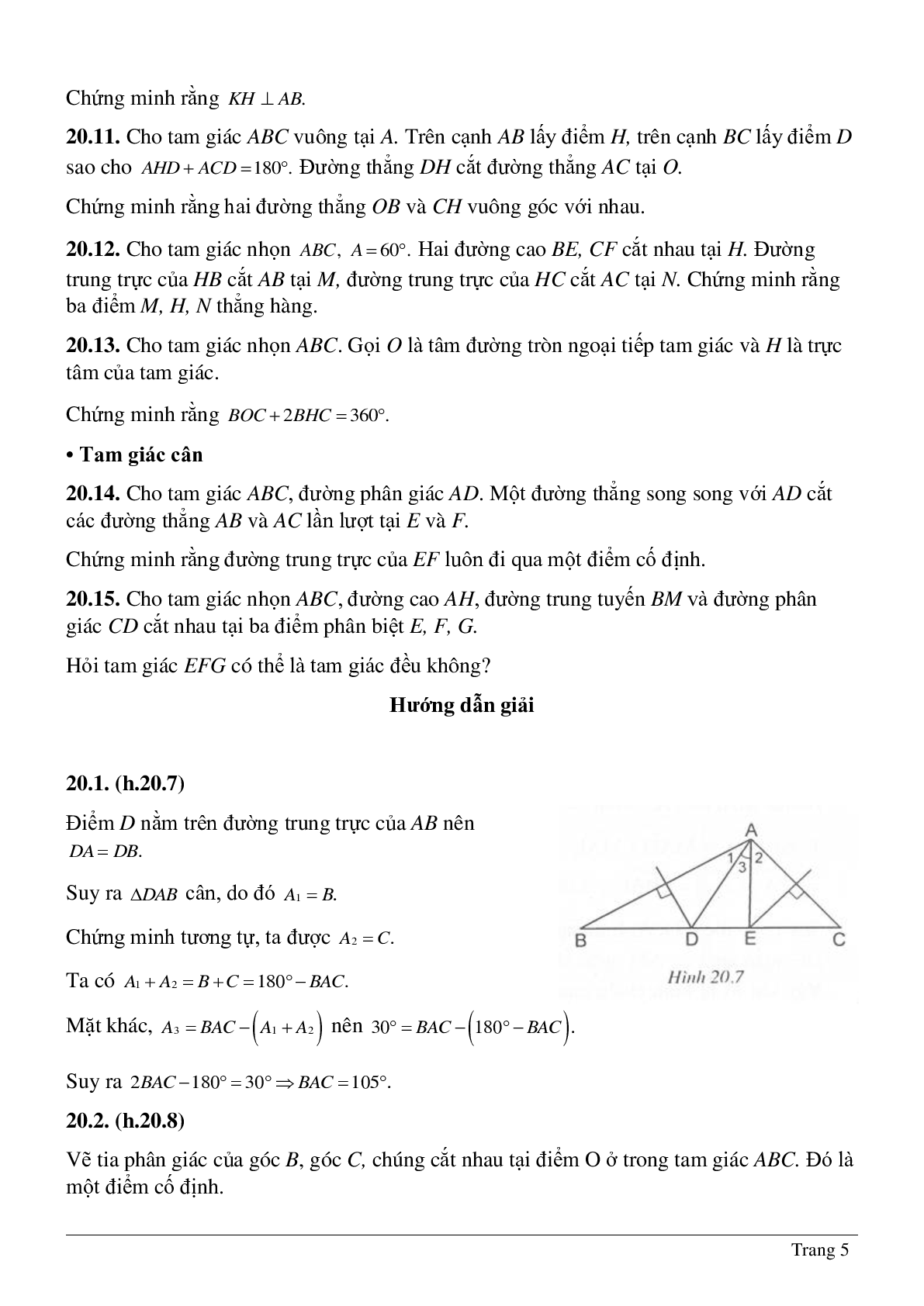 Tổng hợp những bài tập về Tính chất ba đường trung trực, ba đường cao của tam giác có lời giải (trang 5)