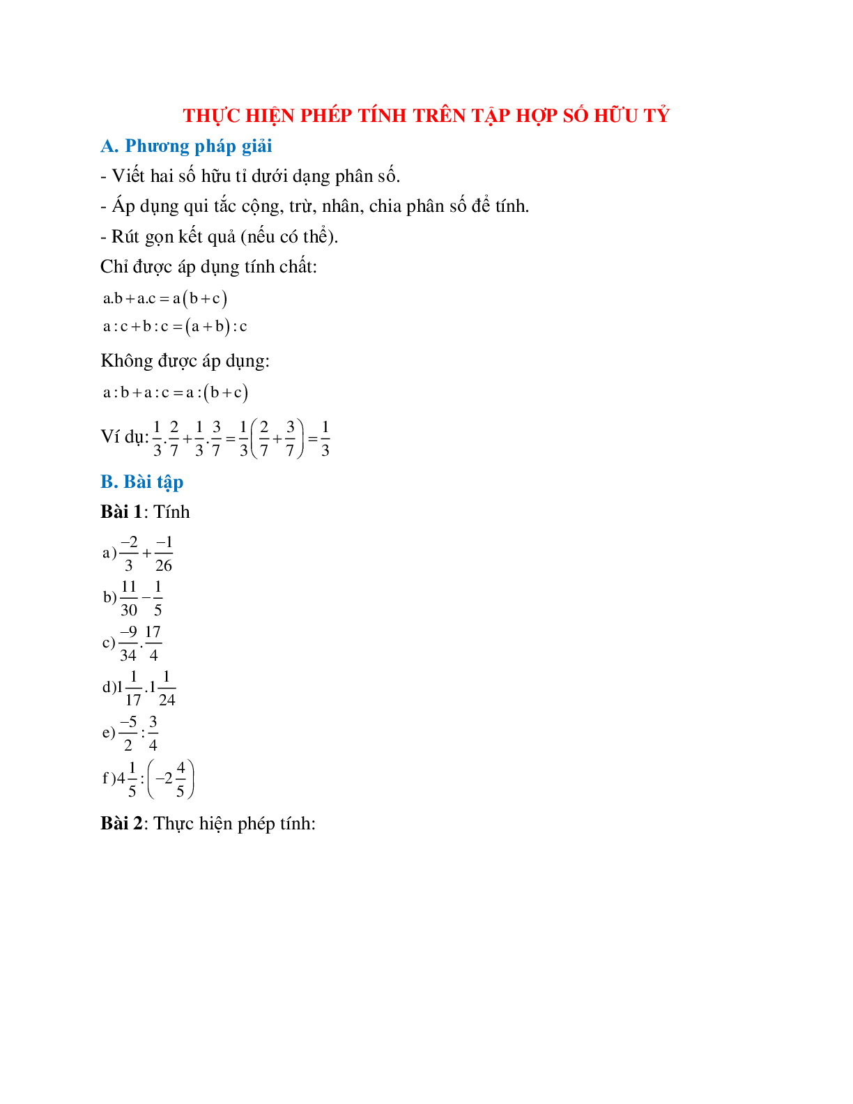 Cách giải Thực hiện phép tính trên tập hợp số hữu tỉ (trang 1)