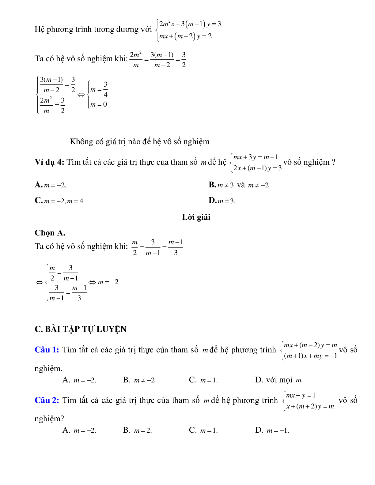 Tìm điều kiện hệ hai phương trình bậc nhất hai ẩn vô số nghiệm (trang 3)