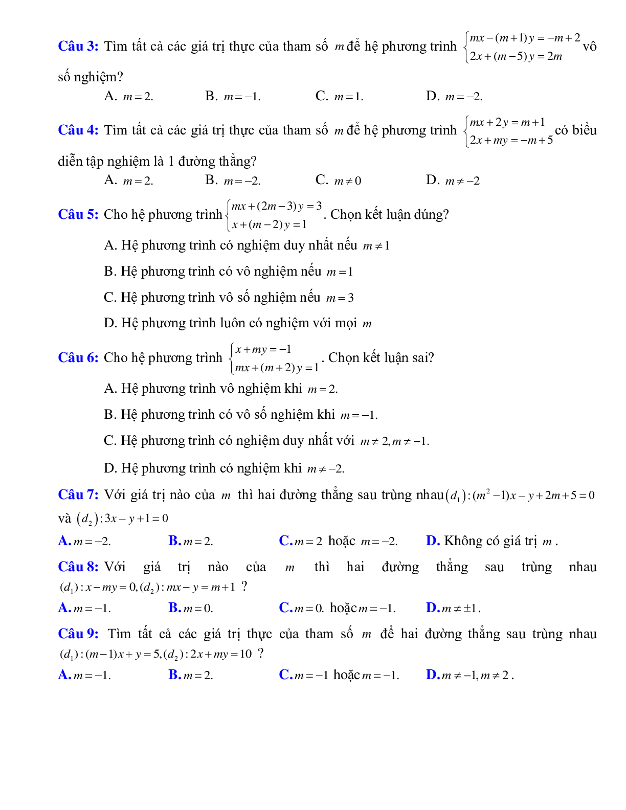 Tìm điều kiện hệ hai phương trình bậc nhất hai ẩn vô số nghiệm (trang 4)