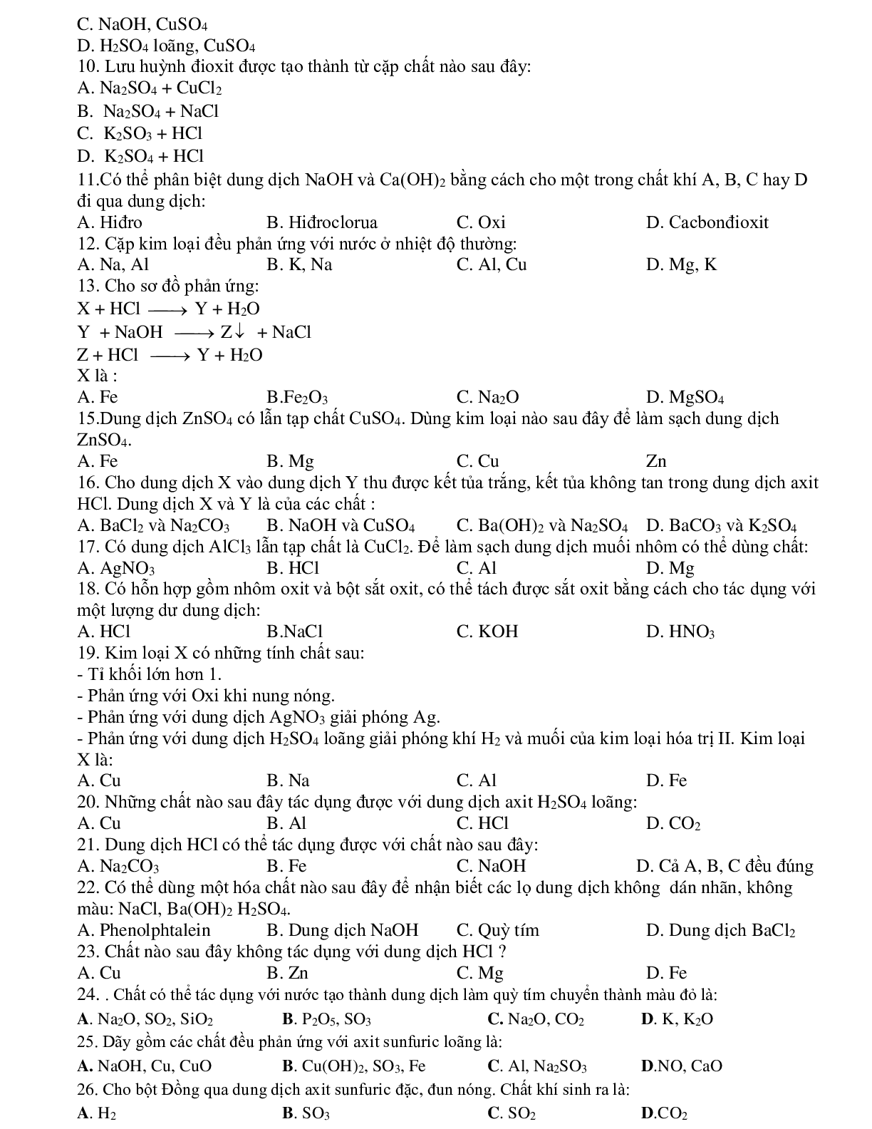 94 câu trắc nghiệm ôn tập học kì I môn hóa học lớp 9 có đáp án (trang 2)