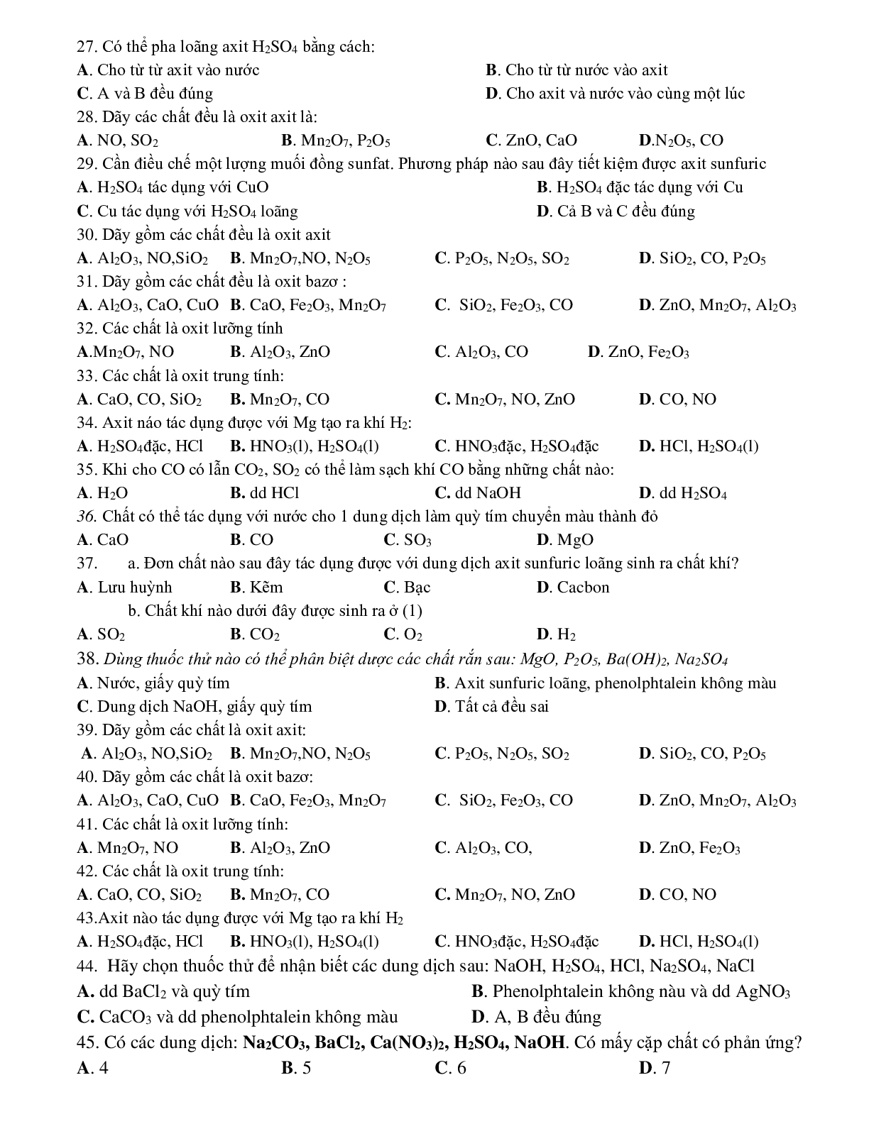 94 câu trắc nghiệm ôn tập học kì I môn hóa học lớp 9 có đáp án (trang 3)