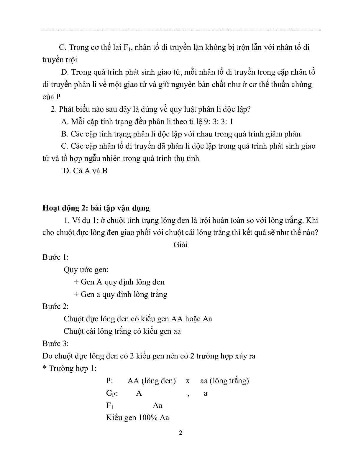 Giáp án Sinh Hoc 9 Bài tập Lai một cặp tính trạng mới nhất - CV5555 (trang 2)