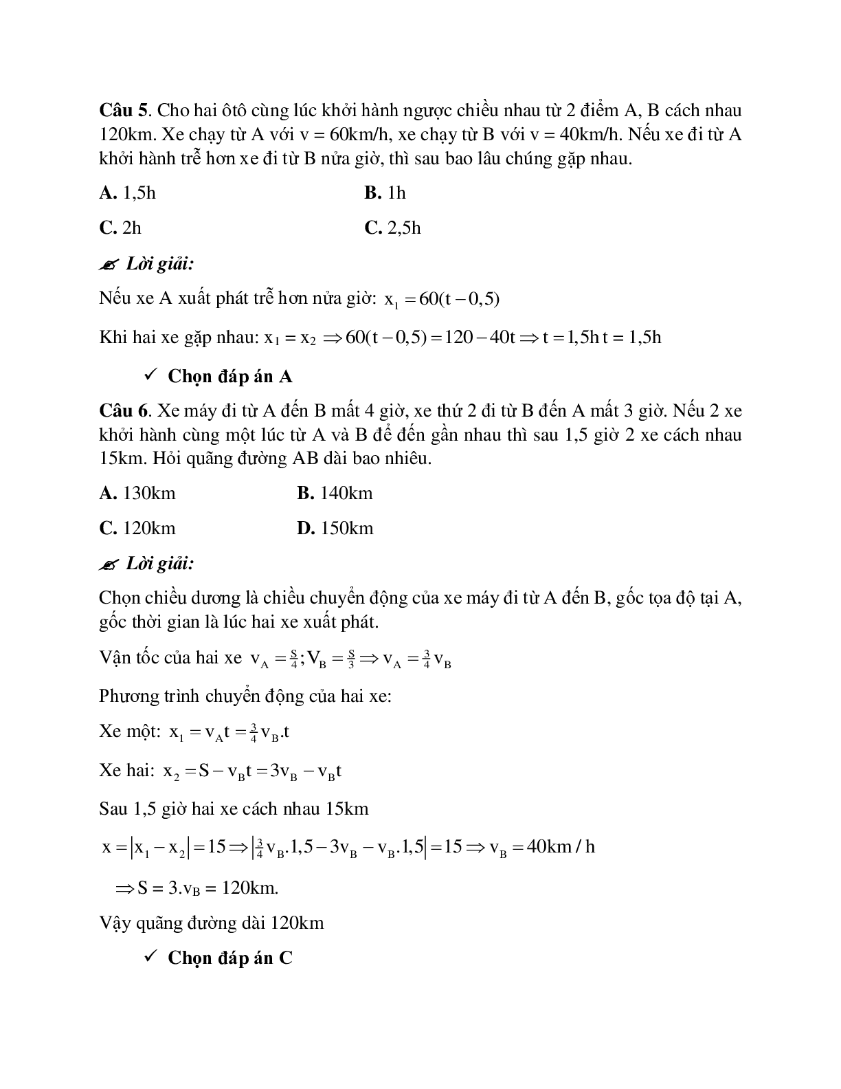 Phương pháp giải và bài tập về Xác định thời điểm, vị trí hai vật gặp nhau trong chuyển động thẳng đều (trang 10)