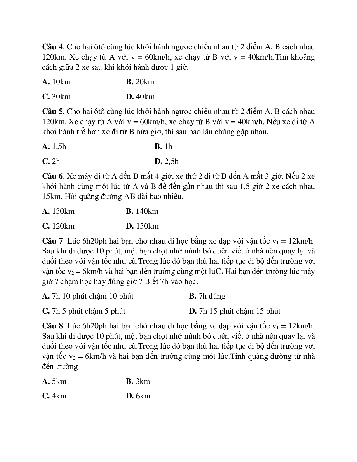 Phương pháp giải và bài tập về Xác định thời điểm, vị trí hai vật gặp nhau trong chuyển động thẳng đều (trang 6)